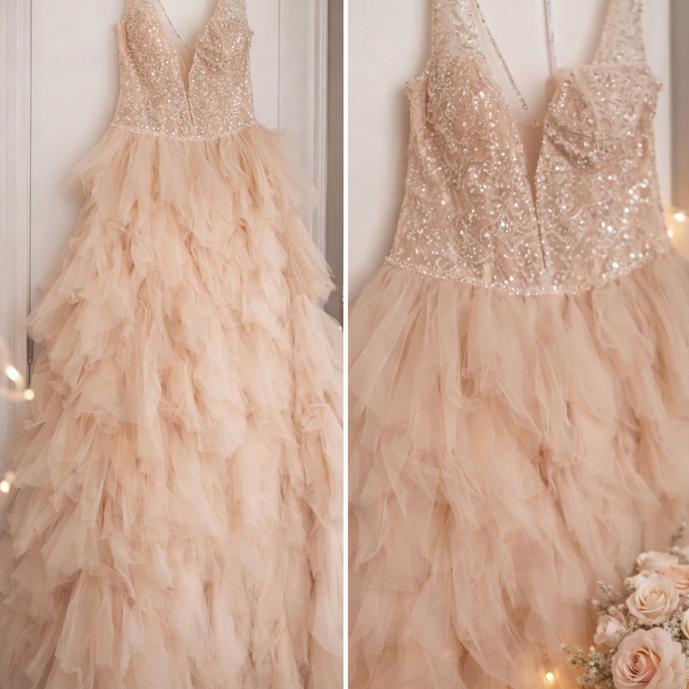 Elegant Beige Sequin Gown